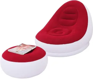Inflatable Leisure Sofa Chair and Footstool Outdoor Folding Lounger Sofa Flocking Lazy Couch (Red)