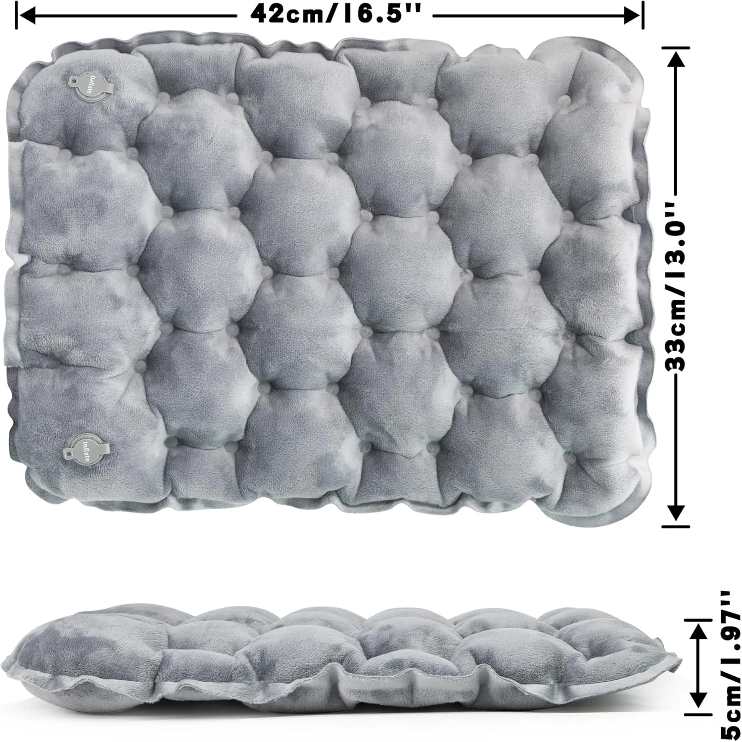Inflatable Seat Cushion, Lightweight Camping Air Sitting Pad with Repair Cloths, Waterproof Air Seat Cushion, Portable Push-Press Seat Cushion for Airplane Travel Hiking Office Stadium Seat