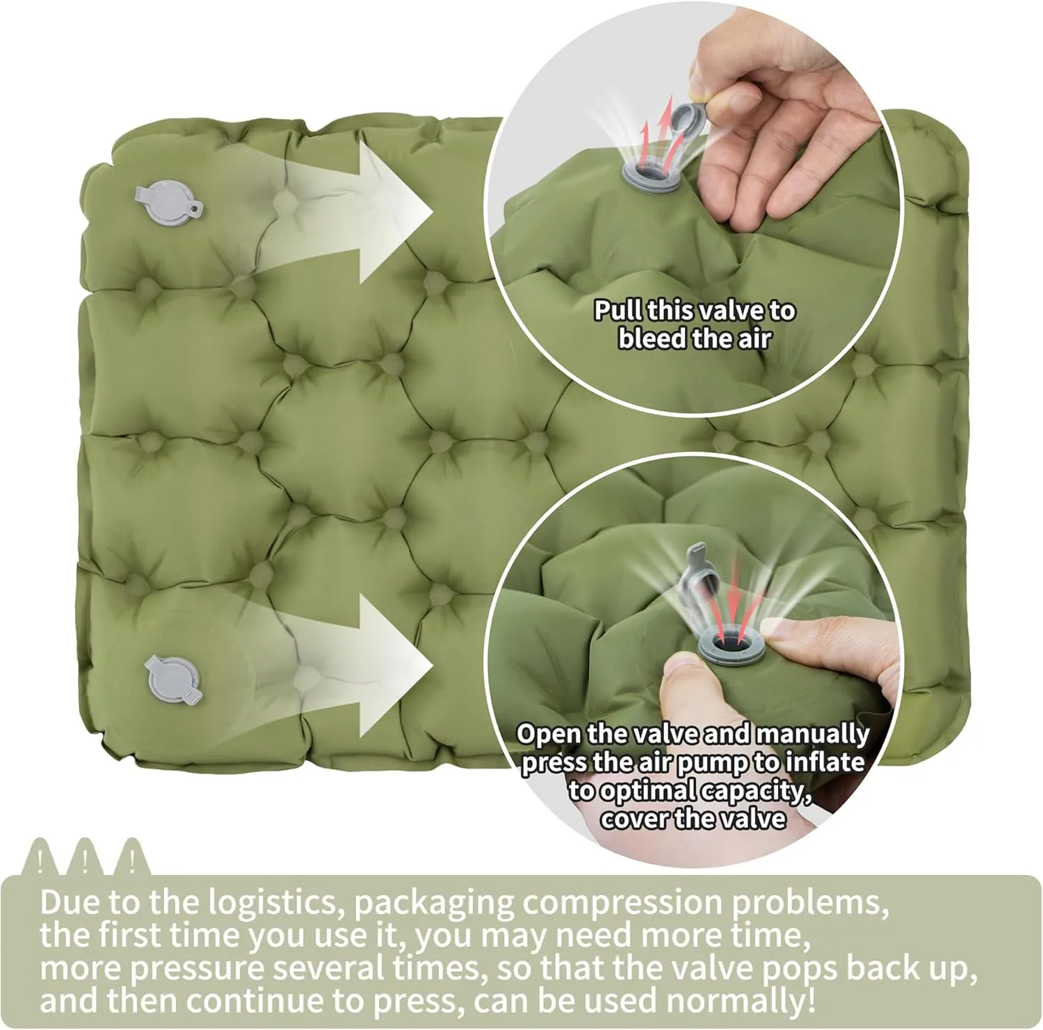 Inflatable Seat Cushion, Lightweight Camping Air Sitting Pad with Repair Cloths, Waterproof Air Seat Cushion, Portable Push-Press Seat Cushion for Airplane Travel Hiking Office Stadium Seat