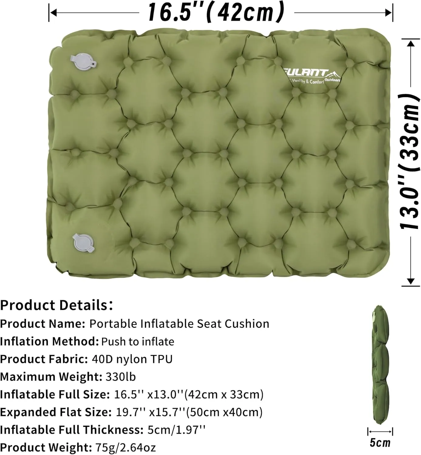 Inflatable Seat Cushion, Lightweight Camping Air Sitting Pad with Repair Cloths, Waterproof Air Seat Cushion, Portable Push-Press Seat Cushion for Airplane Travel Hiking Office Stadium Seat