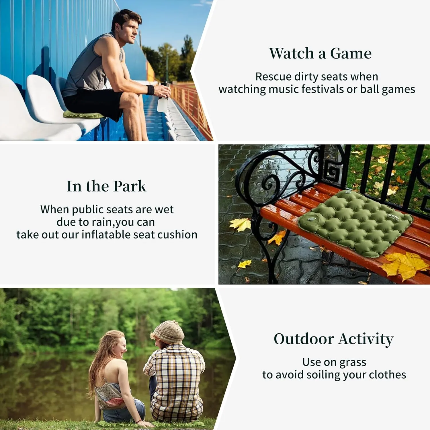 Inflatable Seat Cushion, Lightweight Camping Air Sitting Pad with Repair Cloths, Waterproof Air Seat Cushion, Portable Push-Press Seat Cushion for Airplane Travel Hiking Office Stadium Seat
