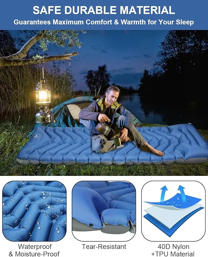 Inflatable Sleeping Pad for Camping, Extra Thick 3.9 Inch Self Inflating Camping Pad with Built-in Foot Pump & Pillow, Ultralight Compact Camping Sleeping Mat for Backpacking Camping Hiking