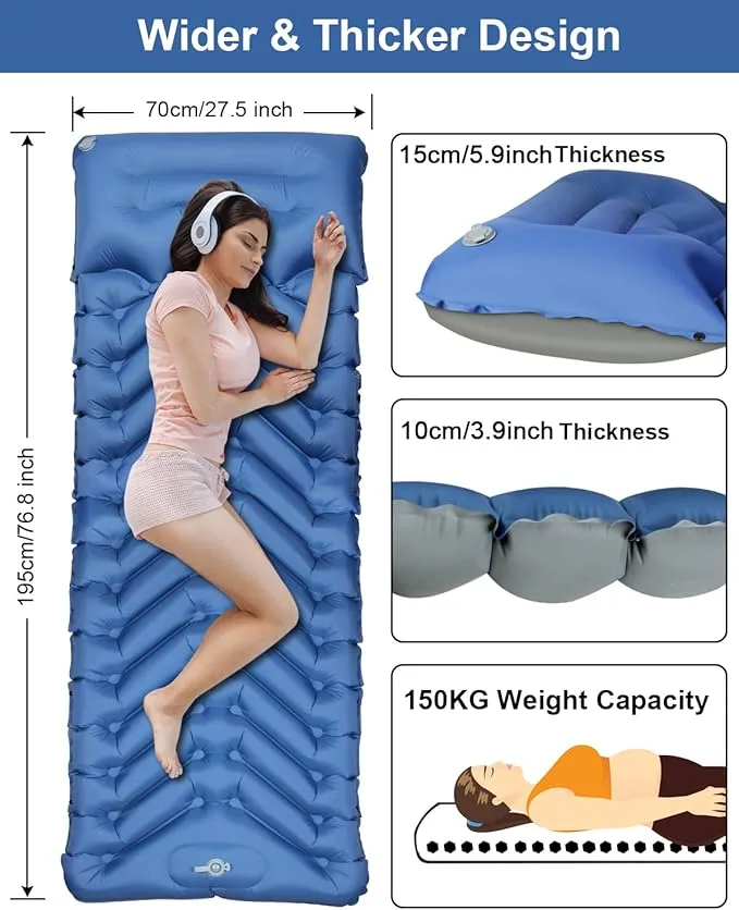 Inflatable Sleeping Pad for Camping, Extra Thick 3.9 Inch Self Inflating Camping Pad with Built-in Foot Pump & Pillow, Ultralight Compact Camping Sleeping Mat for Backpacking Camping Hiking