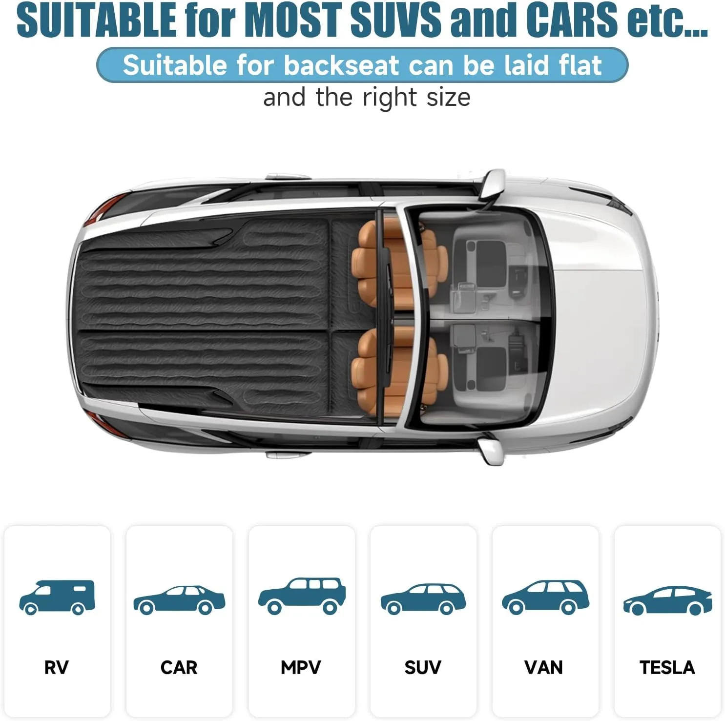 Inflatable SUV Air Mattress: Double-Sided Flocking Car Mattresses for Back SUV, Travel Camping SUV Sleeping Bed Mattress with Air Pump 2 Pillows
