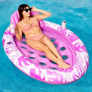 Inflatable Tanning Pool Floats Adult - Sloosh Oval Tanning Float Lounger for Adults Floating Raft, Sunbathing Bed Mat Pad Lake Beach Swimming Pool Blow Up Sun Tan Tube with Backrest Cup Holders (Pink)