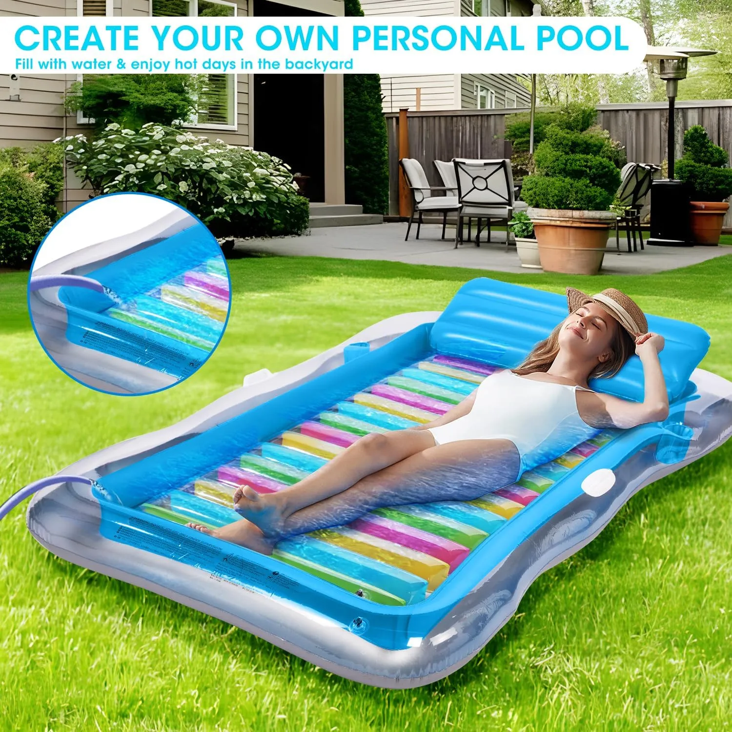 Inflatable Tanning Pool Lounger Float Adults, BAIAI Large Pool Floaties Rafts for Adults with Headrest Drink Holder Sun Tanning Floats for Swimming Pool Lake River Beach Blow Up Floats (L)