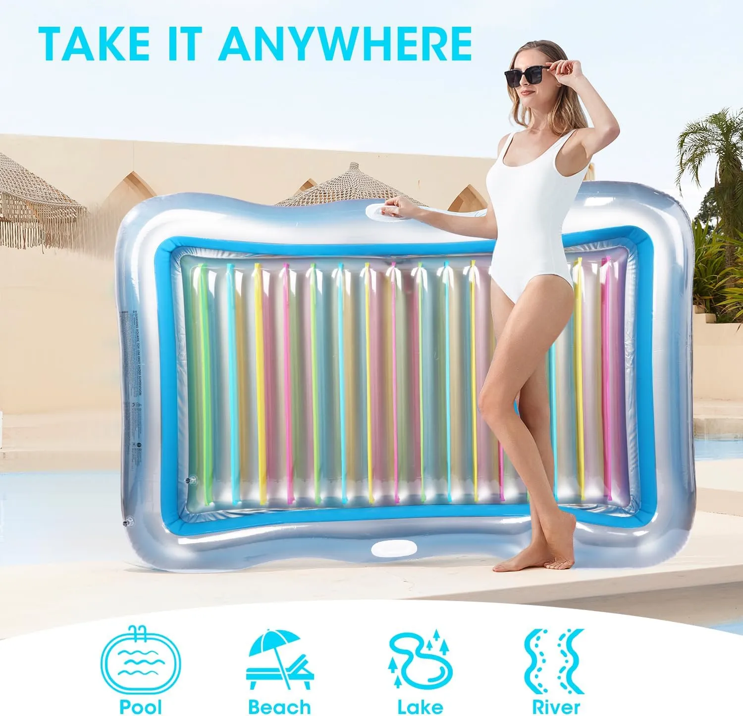 Inflatable Tanning Pool Lounger Float Adults, BAIAI Large Pool Floaties Rafts for Adults with Headrest Drink Holder Sun Tanning Floats for Swimming Pool Lake River Beach Blow Up Floats (L)