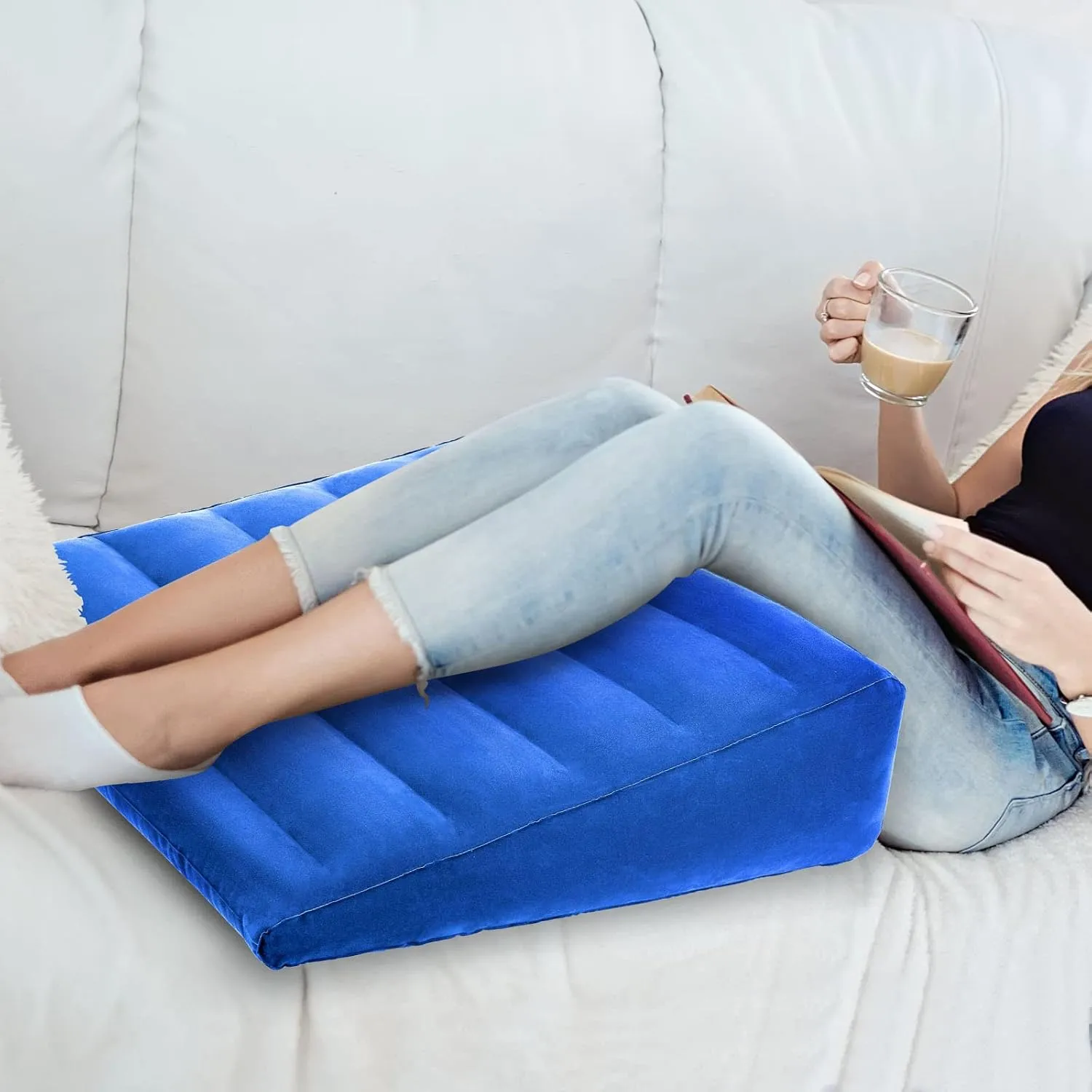 Inflatable Wedge Pillow, Portable Travel Wedge Pillow, Fast Inflation & Deflation Inflatable Wedge Pillows for Travel, Blow Up Wedge Pillow Suitable for Travel Home Sleeping Back Knee Bed(Blue)