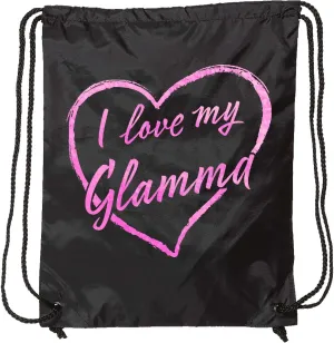 inktastic I Love My Glamma in Pink Chalk Heart Drawstring Bag Black 37b44