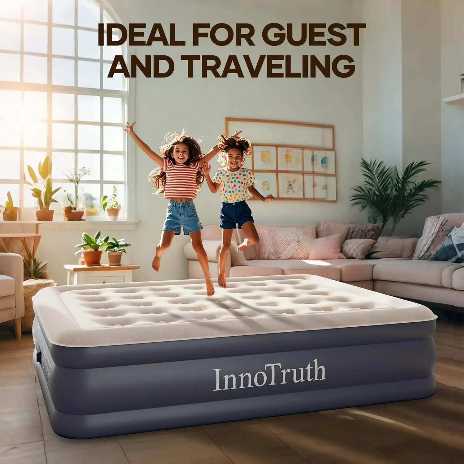 InnoTruth Air Mattress Queen with Built in Pump, Inflatable Blow up Mattress, 18" Raised Colchones Inflables Air Bed for Guests & Home, Ideal for Home Use and Outdoor Camping, 600lb Weight Capacity