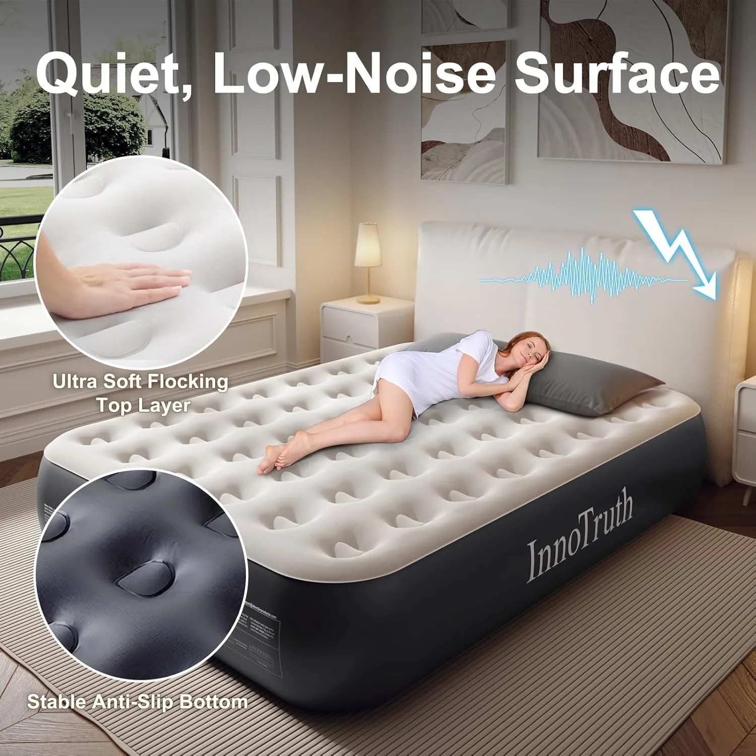 InnoTruth Twin Camping Air Mattress with Built-in Pump, Durable Inflatable Mattress for Home & Guests, 13" Raised Comfort, Gift for Mom, Ideal for Travel, Dark Gray