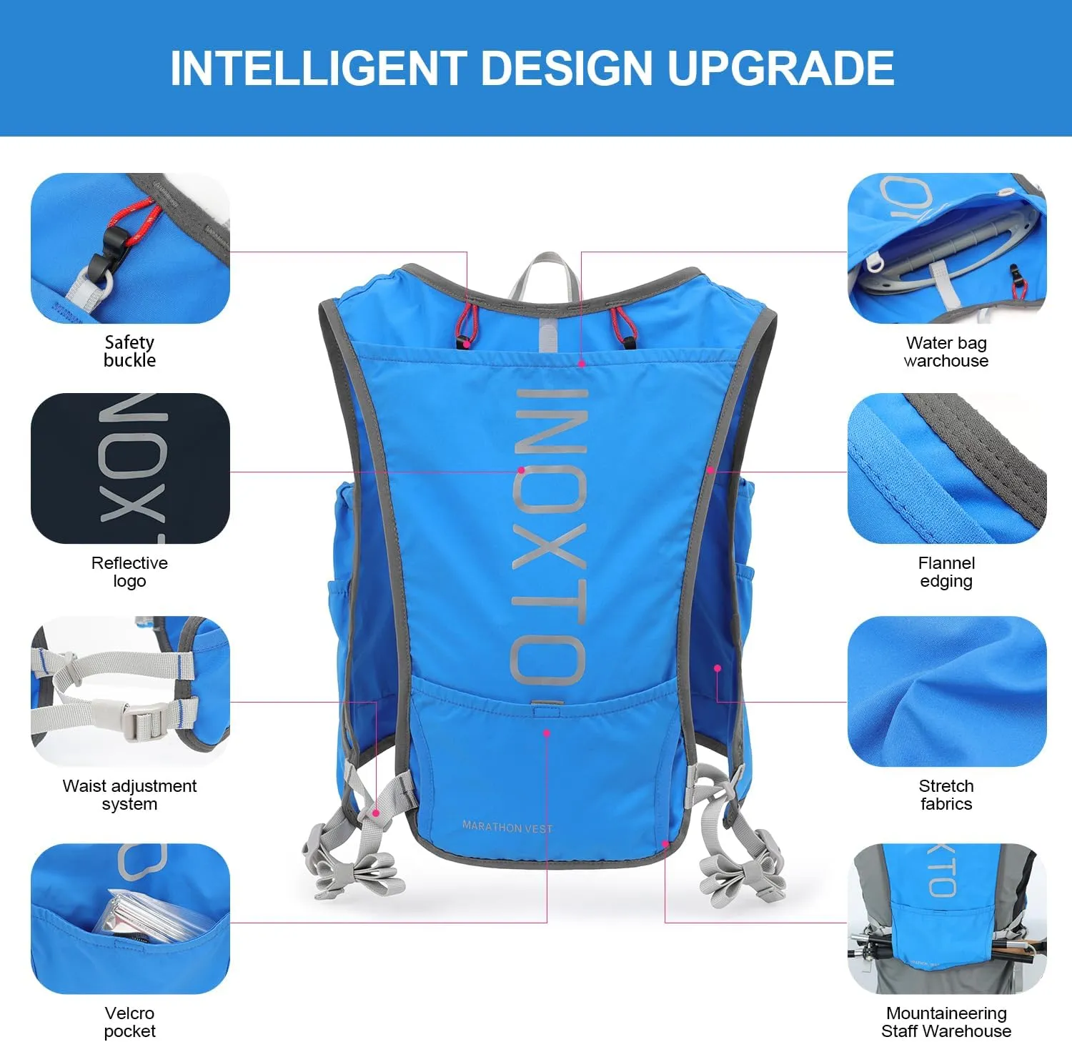 INOXTO Running Hydration Vest Backpack,Lightweight Insulated Pack with 1.5L Water Bladder Bag Daypack for Hiking Trail Running Cycling Race Marathon for Women Men