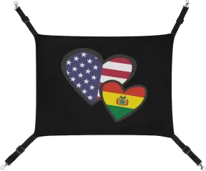 Interlocking Hearts USA Bolivian Flag Hanging Cat Bed Soft Breathable Pet Hammock for Cage Pet Sleeper for Kitten Ferret Puppy Rabbit