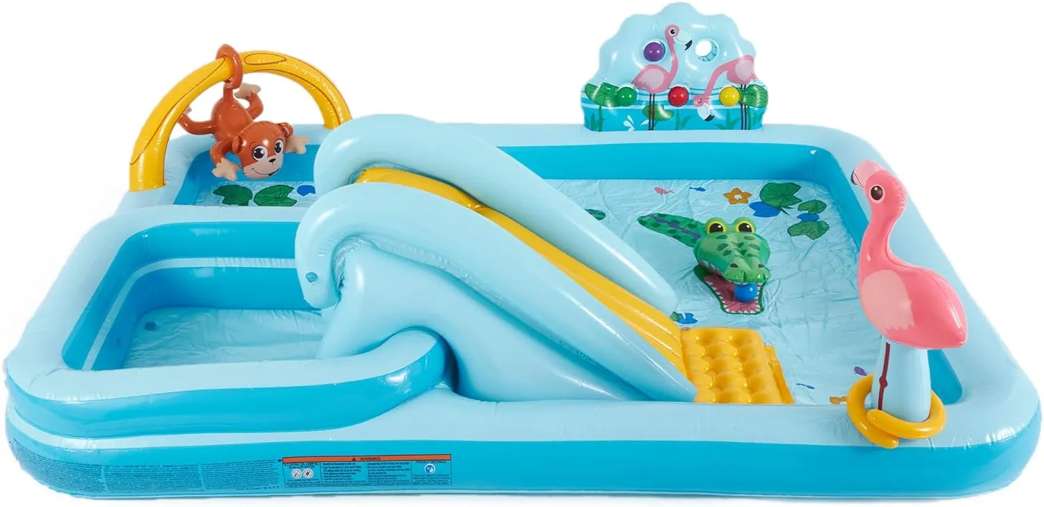Intex 96" x 78" x 28" Inflatable Jungle Adventure Play Center Spray Kiddie Pool - Backyard Kids Water Slide, Outdoor Blow-Up Splash Pad for Toddlers