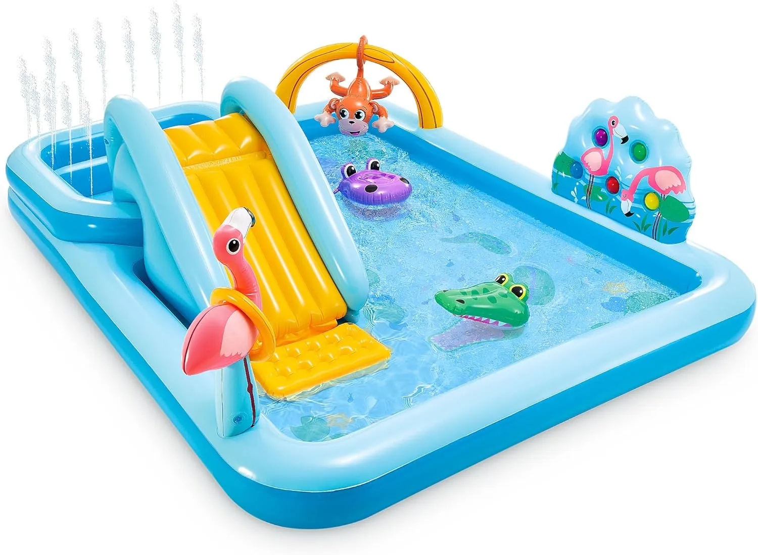 Intex 96" x 78" x 28" Inflatable Jungle Adventure Play Center Spray Kiddie Pool - Backyard Kids Water Slide, Outdoor Blow-Up Splash Pad for Toddlers