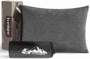 Ivellow Memory Foam Travel Pillow Compressible Camping Pillow for Sleeping Shredded Memory Foam Pillow Compact Firm Supportive Travel Pillow for Adults Kids Outdoor Backpacking Hiking Essential Gear-S
