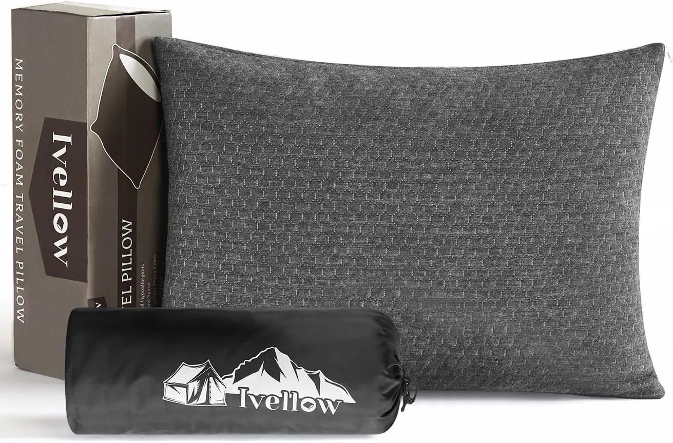 Ivellow Memory Foam Travel Pillow Compressible Camping Pillow for Sleeping Shredded Memory Foam Pillow Compact Firm Supportive Travel Pillow for Adults Kids Outdoor Backpacking Hiking Essential Gear-S