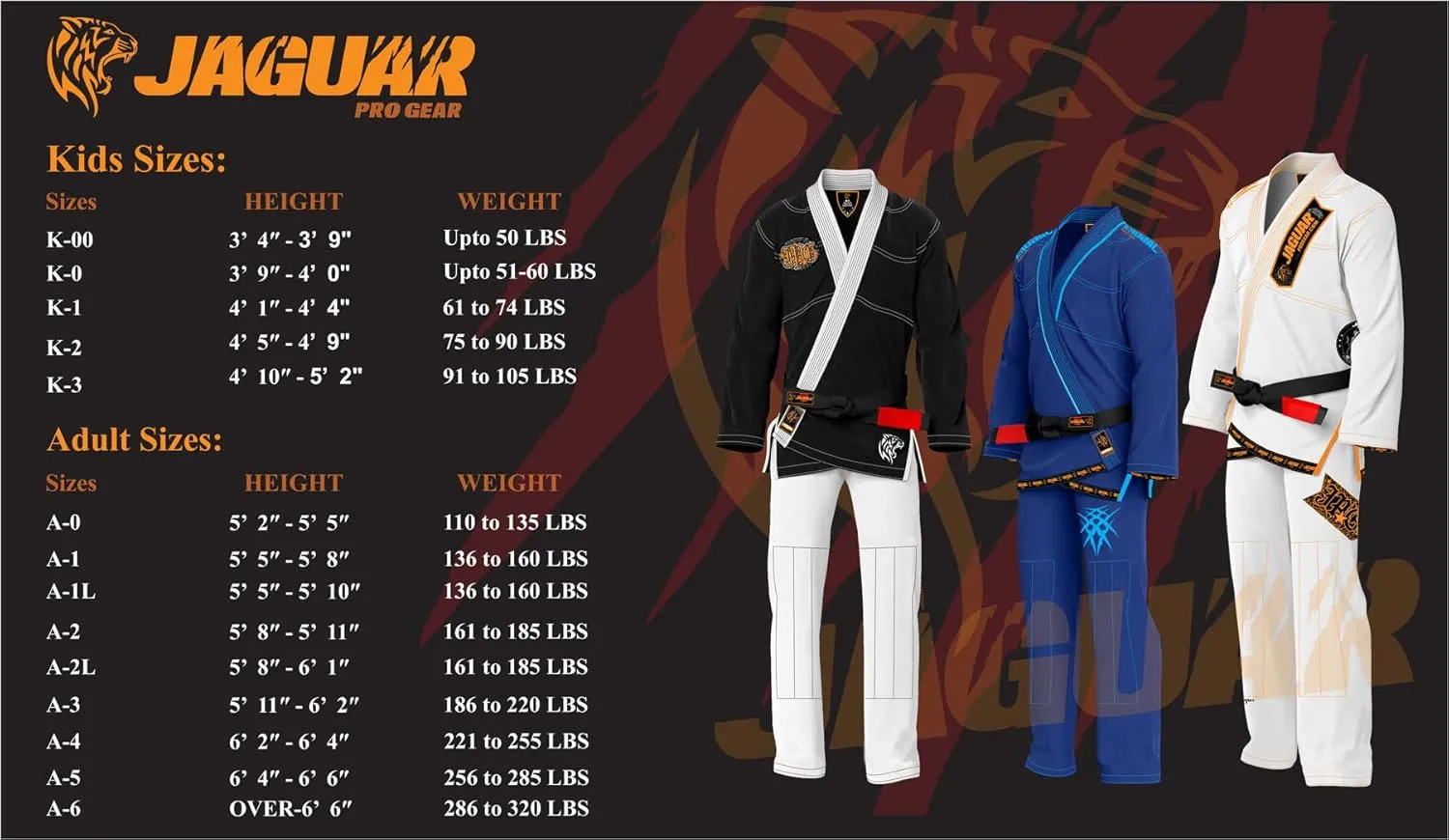 JAGUAR PRO GEAR – Pro Signature Brazilian Jiu Jitsu| Kids Adults Unisex| Kimono Gi Lightweight Uniform with White Belt