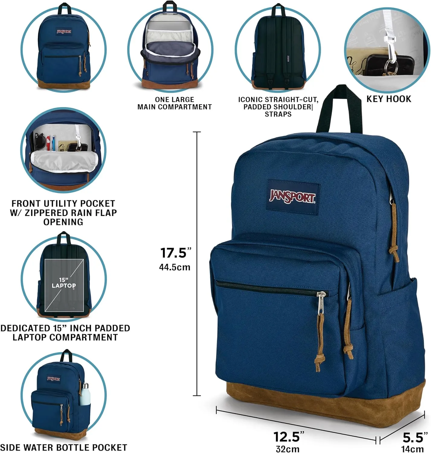 JanSport Right Pack Backpack - Durable Daypack with Padded 15" Laptop Sleeve, Spacious Main Compartment & Integrated Water Bottle Pocket - Misty Rose