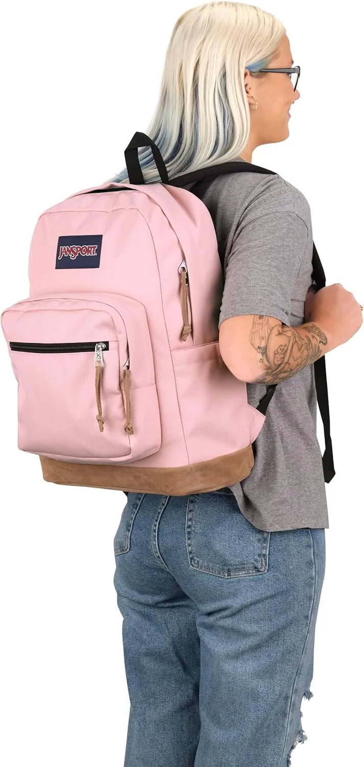 JanSport Right Pack Backpack - Durable Daypack with Padded 15" Laptop Sleeve, Spacious Main Compartment & Integrated Water Bottle Pocket - Misty Rose
