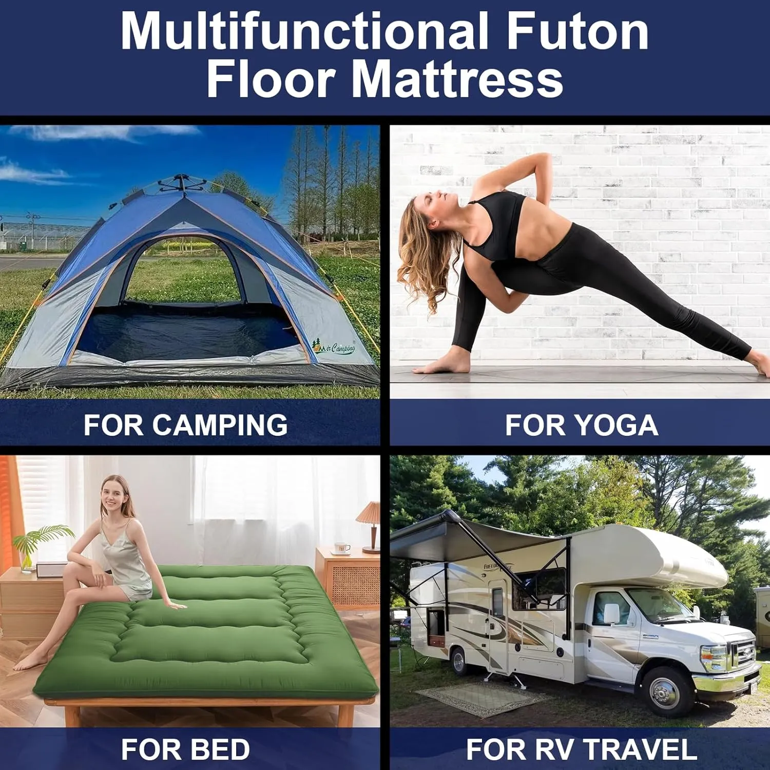 Japanese Floor Mattress,Thicken Japanese Floor Sleeping Pad Foldable,Roll Up Tatami Mat Easy to Store and Portable,Futon Mattress Suitable for Camping and Guest Room (greens, Full (80" X 47"))