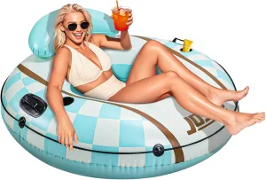 JOSEN River Floats for Adults Heavy Duty 350lb, XL River Tubes for Floating - 53" Large Pool Floats Adult with 2 Cup Holders, Inflatable Floating Tube, River Run Tube Lake Water Tubes
