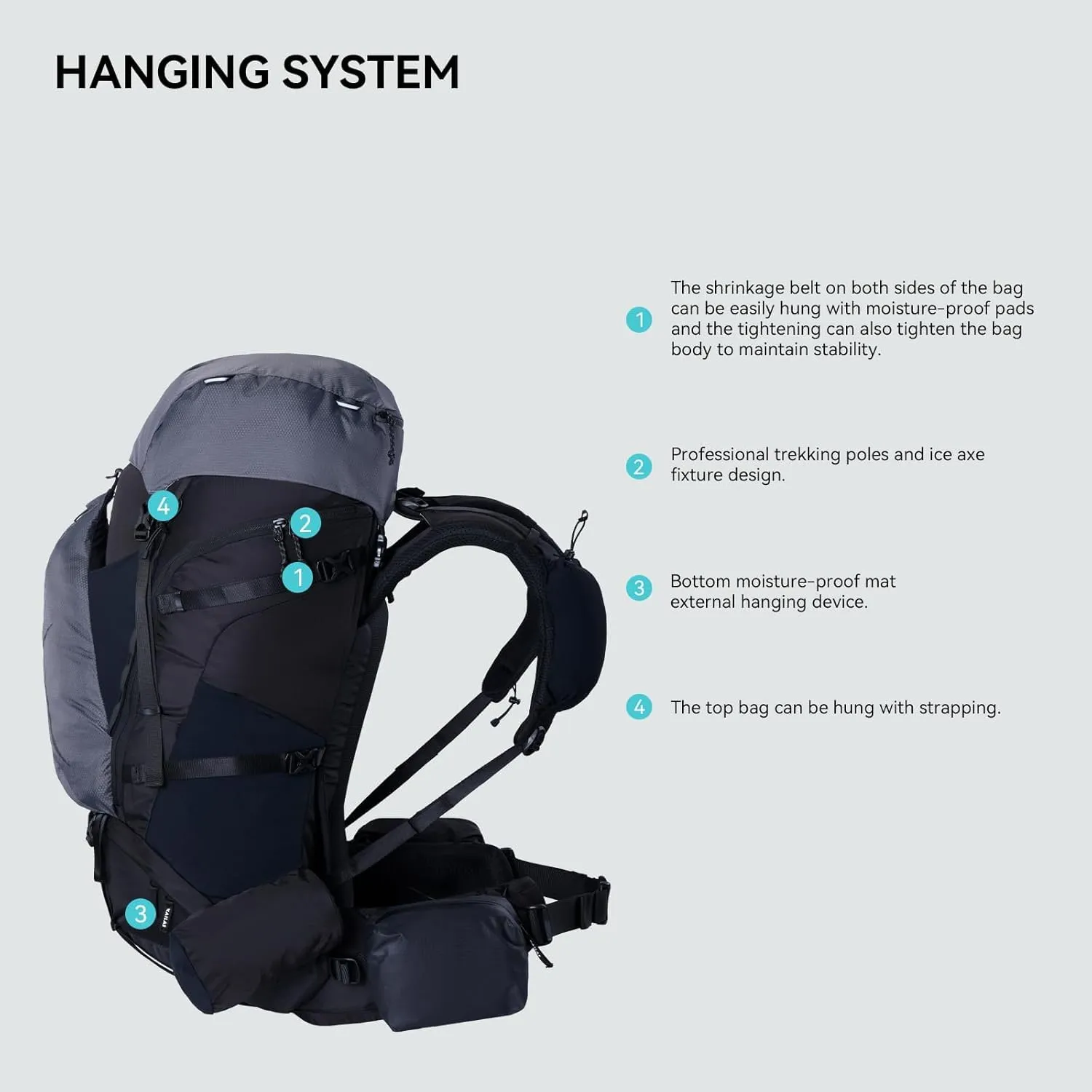 KAILAS RIDGE III 65 5L Hiking Backpack Trekking Daypack Outdoor Backpacking Waterproof Lightweight Internal Frame Backpack for Traveling Camping with Rain Cover Dark Black S