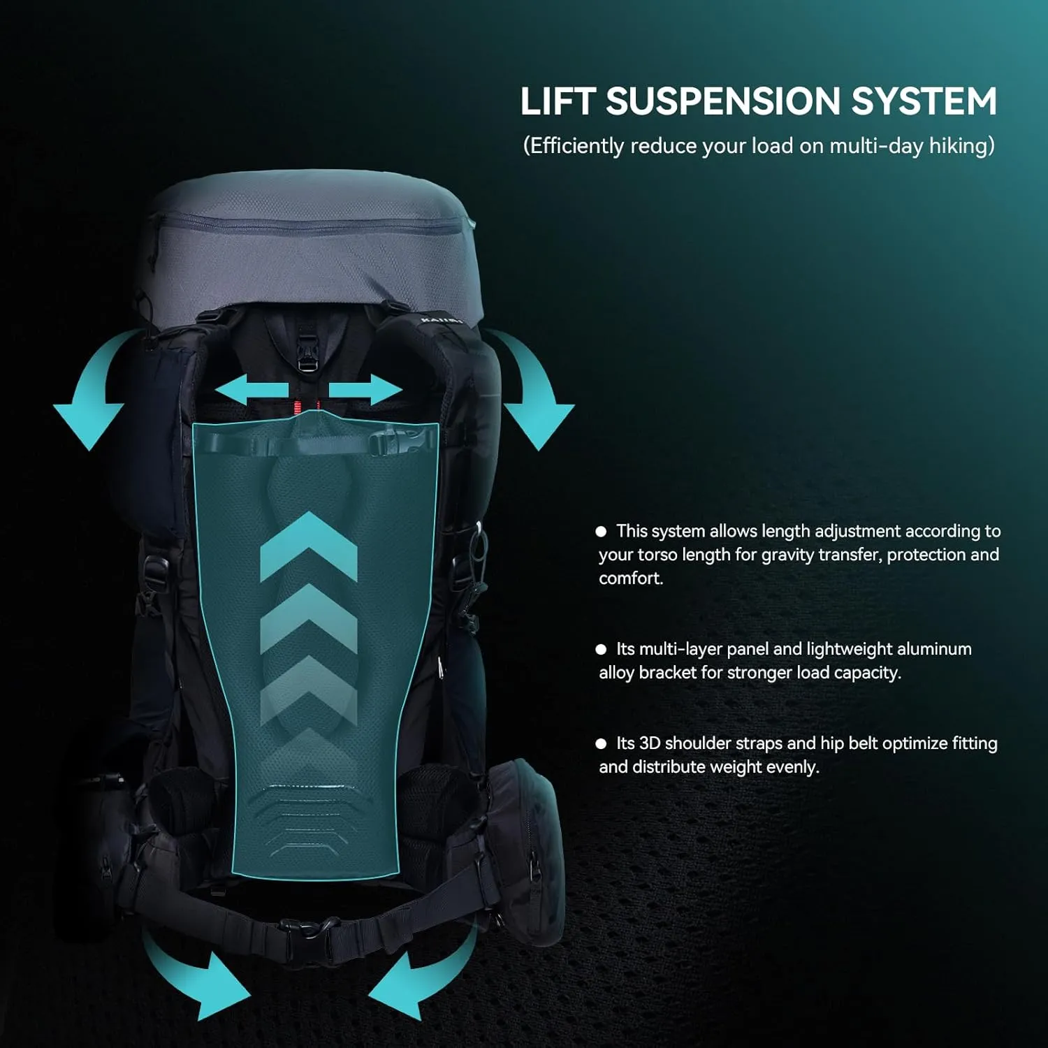 KAILAS RIDGE III 65 5L Hiking Backpack Trekking Daypack Outdoor Backpacking Waterproof Lightweight Internal Frame Backpack for Traveling Camping with Rain Cover Dark Black S
