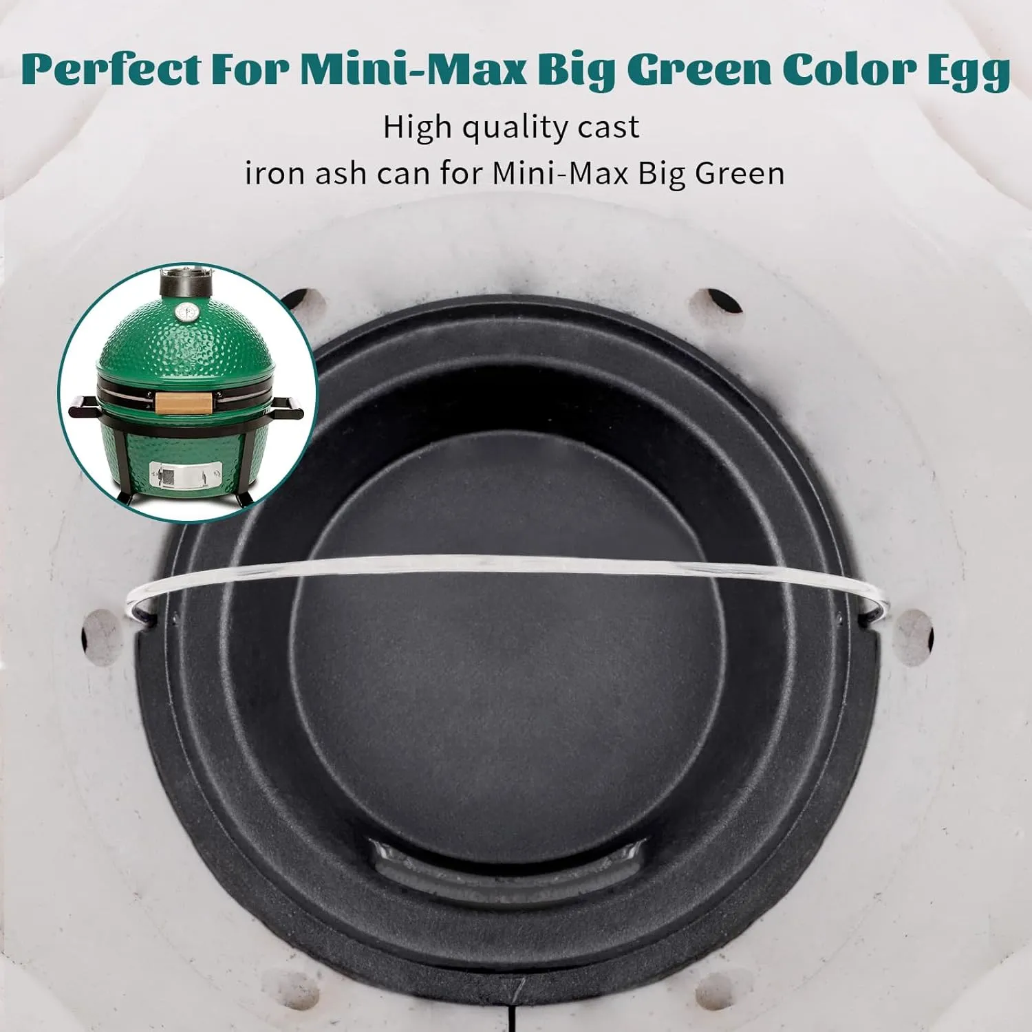 KAMaster Cast Iron Ash Can with Handle for Mini-Max Green Egg Grill,Charcoal Ash Pot Green Egg Accessories Must Haves,Perfectly Paired with Fire Grate/Charcoal Basket for Use | Quick&Easy Cleaning