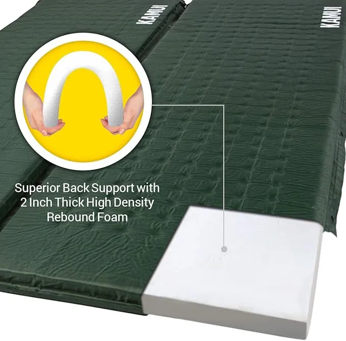 KAMUI Self Inflating Sleeping Pad - 2 Inch Thick Camping Pad Connectable with Multiple Mats for Tent and Family Camping (Green)