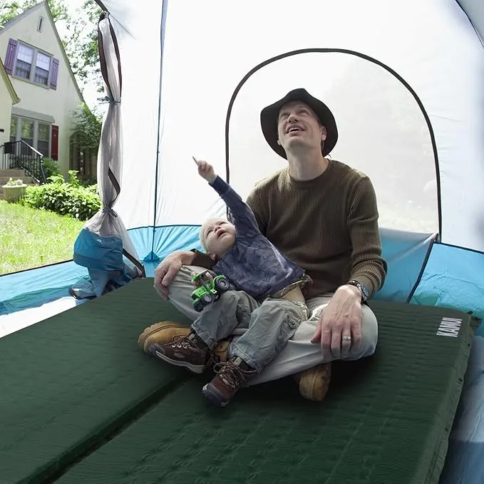KAMUI Self Inflating Sleeping Pad - 2 Inch Thick Camping Pad Connectable with Multiple Mats for Tent and Family Camping (Green)