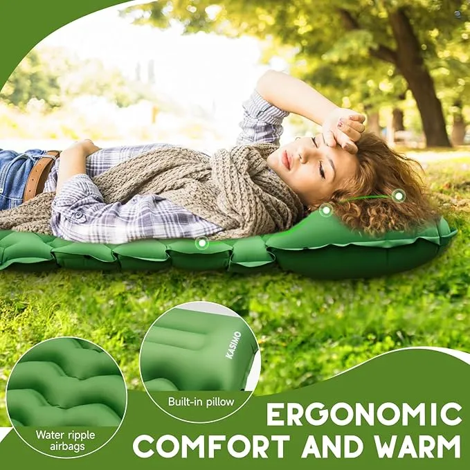 KASIMO Camping Sleeping Pad, Ultralight Camping Mat with Pillow Built-in Foot Pump Inflatable Sleeping Pads Compact for Camping Backpacking Hiking Traveling Tents