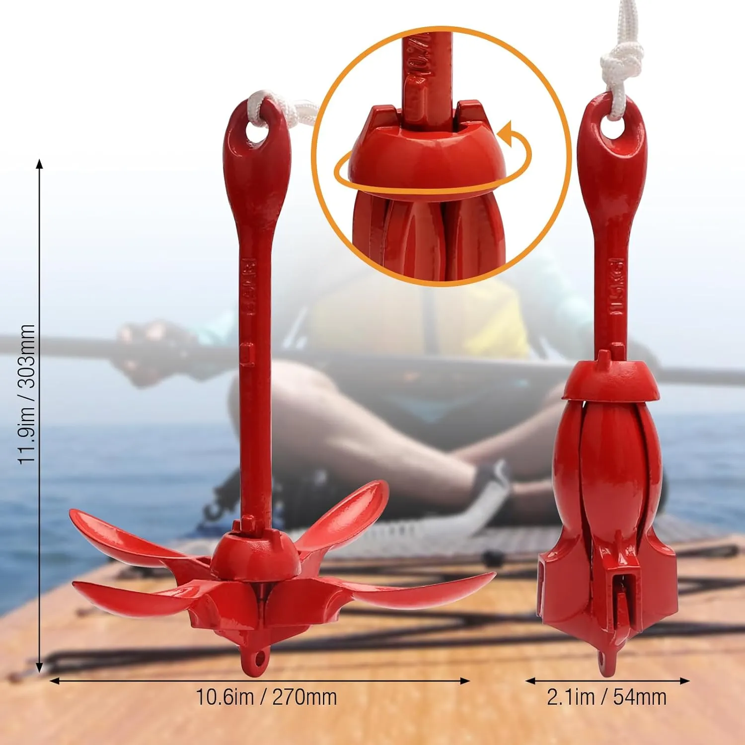 Kayak Anchor Boat Anchor for Kayaks, Canoes, SUP Paddle Boards & Jet Skis, Folding Anchor with 40ft Anchor Tow Rope and Carrying Bag