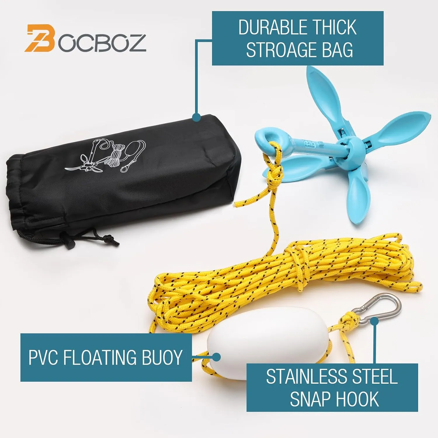 Kayak Anchor Boat Anchor for Kayaks, Canoes, SUP Paddle Boards & Jet Skis, Folding Anchor with 40ft Anchor Tow Rope and Carrying Bag