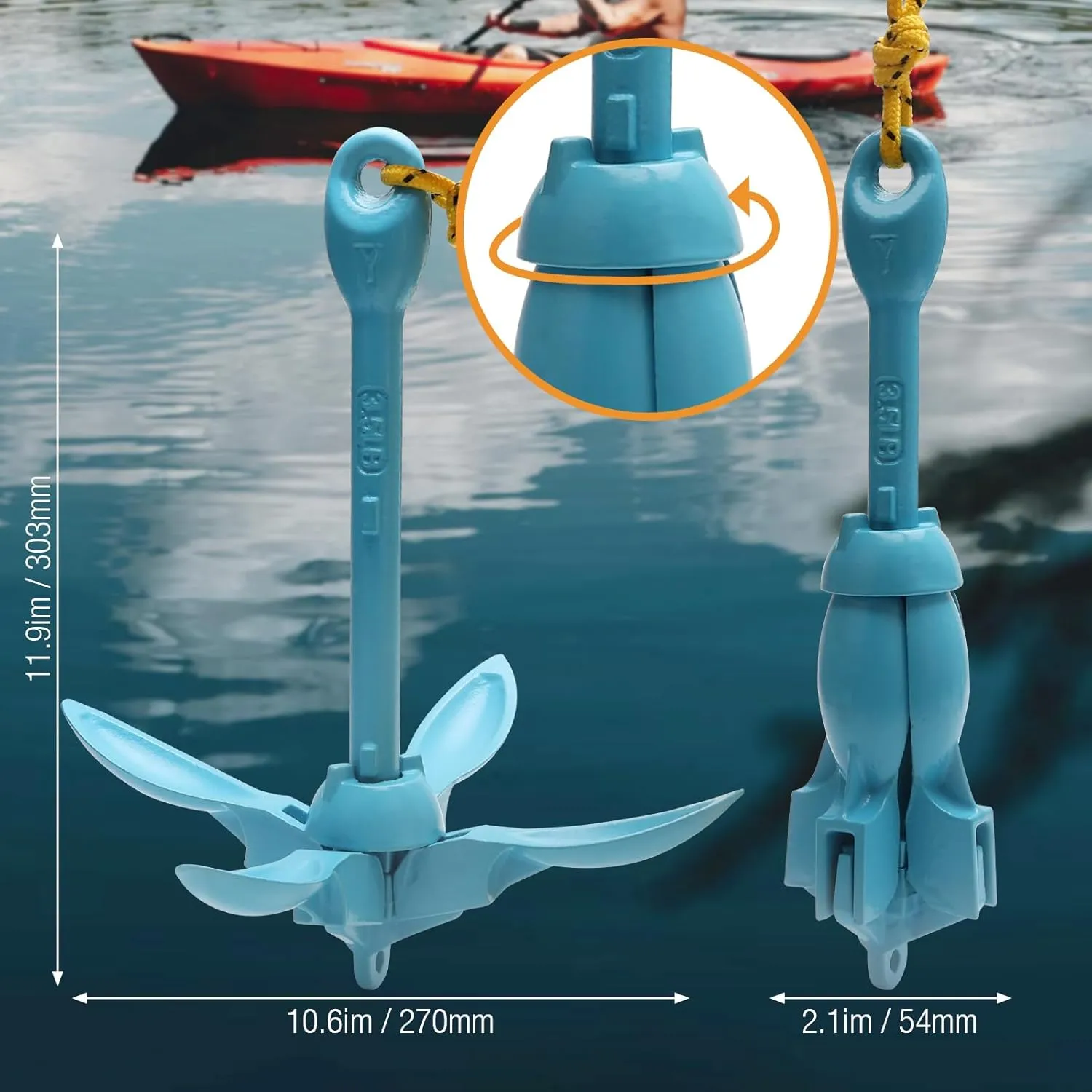 Kayak Anchor Boat Anchor for Kayaks, Canoes, SUP Paddle Boards & Jet Skis, Folding Anchor with 40ft Anchor Tow Rope and Carrying Bag