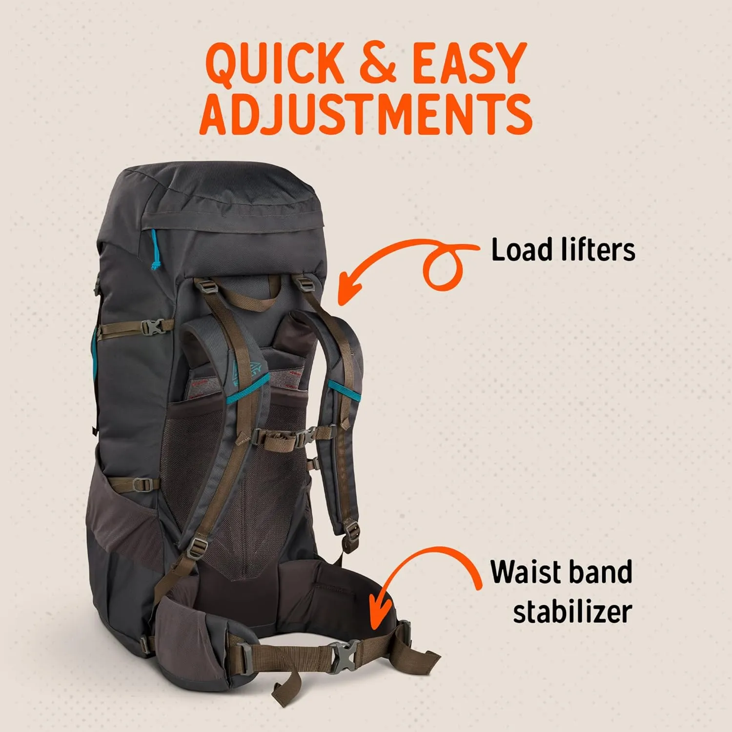 Kelty Asher Day Hiking Pack, 18-85 Liter Capacity, Hiking, Backpacking, Travel Pack, Internal Frame 2023 Model (85L Beluga)