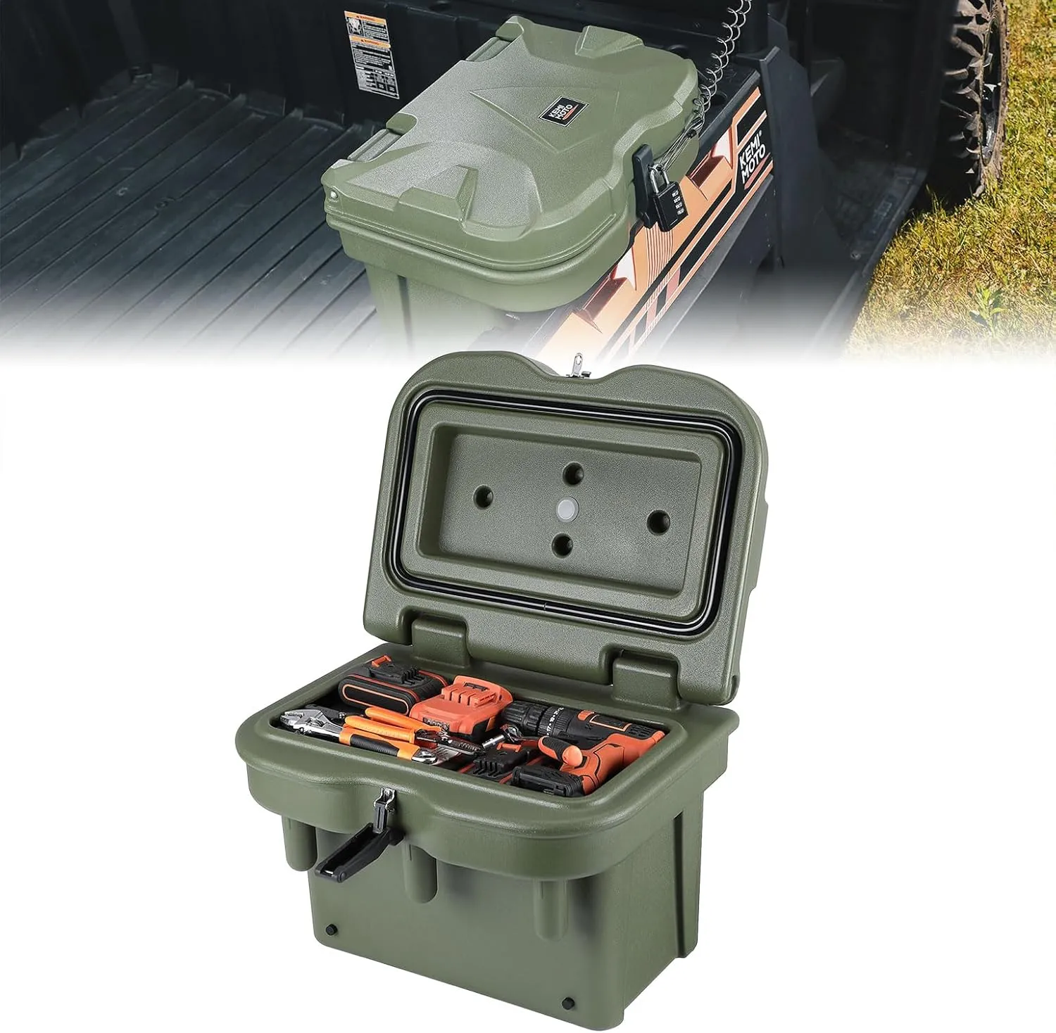KEMIMOTO UTV Bed Storage Box 5.5GAL Compatible with Polaris Ranger 1000 XP 900 800 700 570 500, Polaris General 1000 Cargo Box Hard 21L Bed Toolbox, Green