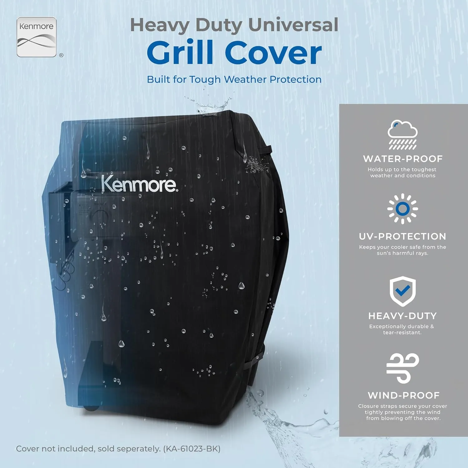 Kenmore 3-Burner Propane BBQ Grill, 30,000 BTUs Gas Grill with Cast Iron Cooking Grates, Folding Side Tables & Wheels, Outdoor Grill with Tool Hooks, Teal