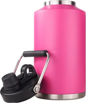 Kerilyn Insulated Gallon Jug with Handle, One Gallon, 128oz Stainless Steel, Large Double Vacuum Water Bottle for Hot & Cold Drinks, Wide Mouth, Sweat Proof, Great for Travel, Camping, Pink