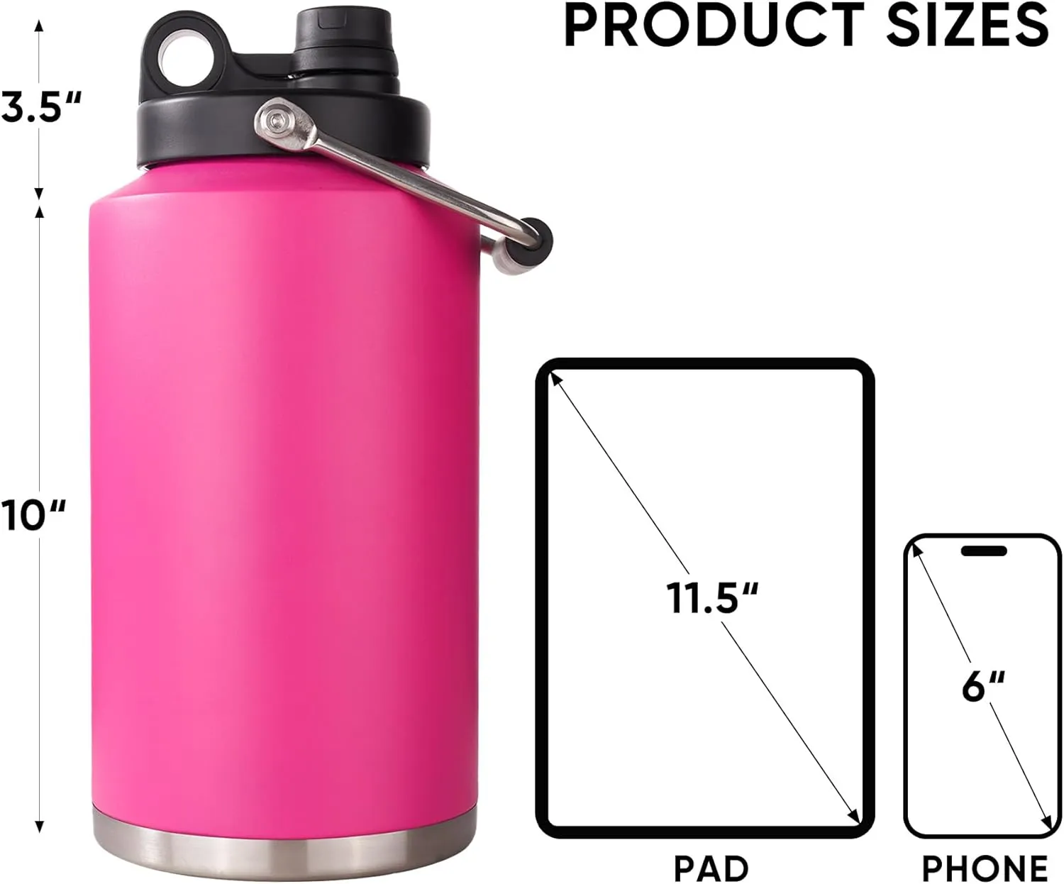 Kerilyn Insulated Gallon Jug with Handle, One Gallon, 128oz Stainless Steel, Large Double Vacuum Water Bottle for Hot & Cold Drinks, Wide Mouth, Sweat Proof, Great for Travel, Camping, Pink