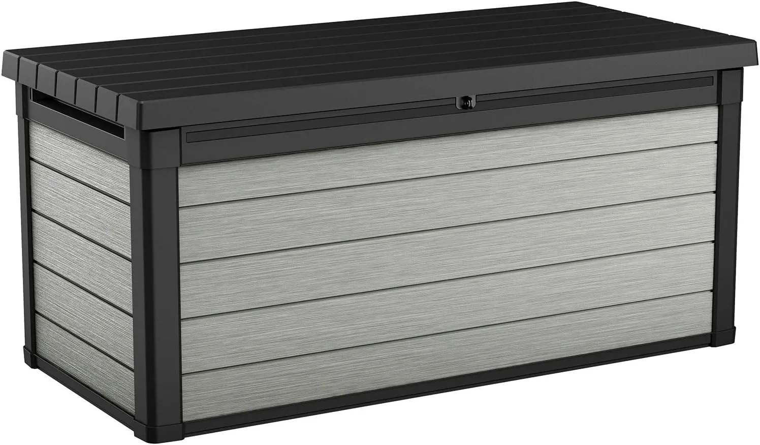 Keter Denali 150 Gallon Resin Large Deck Box with Double Wall 20mm Panels - Paintable and Drillable-Organization and Storage for Patio Storage Box and Outdoor Items, Grey & Black