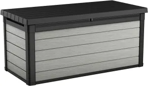 Keter Denali 150 Gallon Resin Large Deck Box with Double Wall 20mm Panels - Paintable and Drillable-Organization and Storage for Patio Storage Box and Outdoor Items, Grey & Black