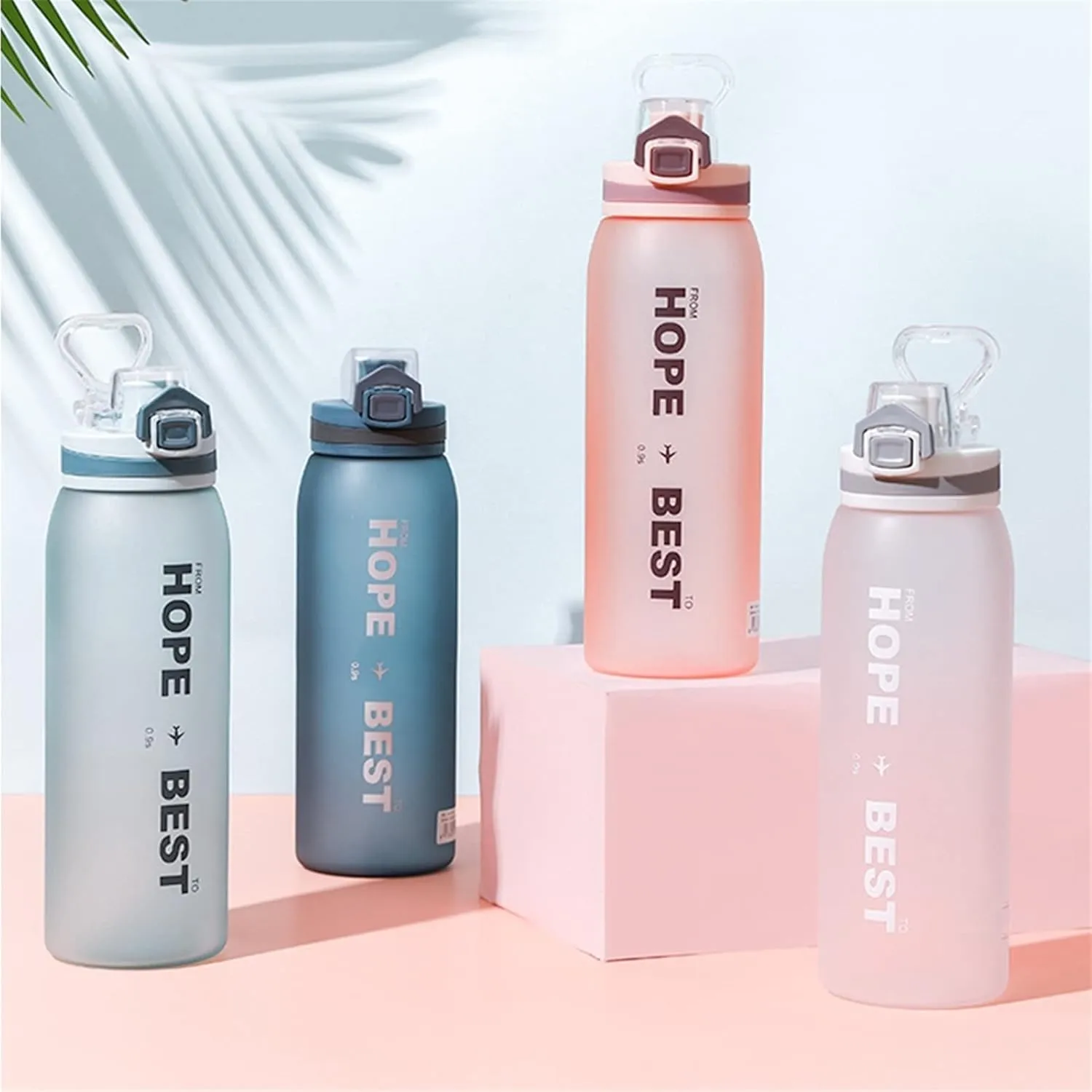 kettles Matte texture Sports Bottle with One-click Push Button,Colorful Water Jug-Large,Leak proof,Fitness/Camping/Outdoor Activity canteen(D)