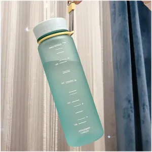 kettles Matte Texture Water Bottles with Portable Rope,Wide Mouth,Sports Bottle With Time Marker,Plastic Large Cups-Leak Proof Fitness canteen(A)