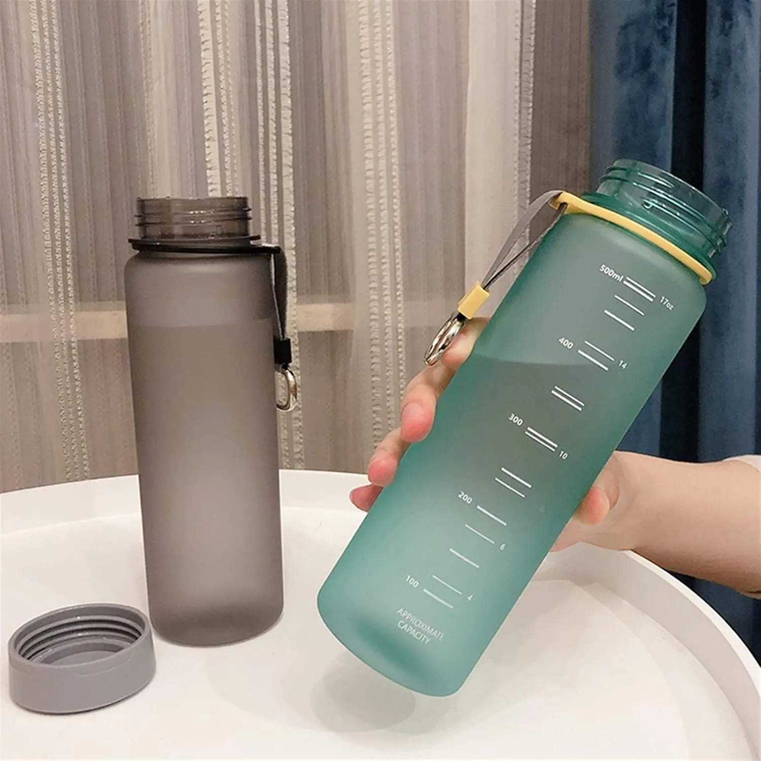 kettles Matte Texture Water Bottles with Portable Rope,Wide Mouth,Sports Bottle With Time Marker,Plastic Large Cups-Leak Proof Fitness canteen(D)