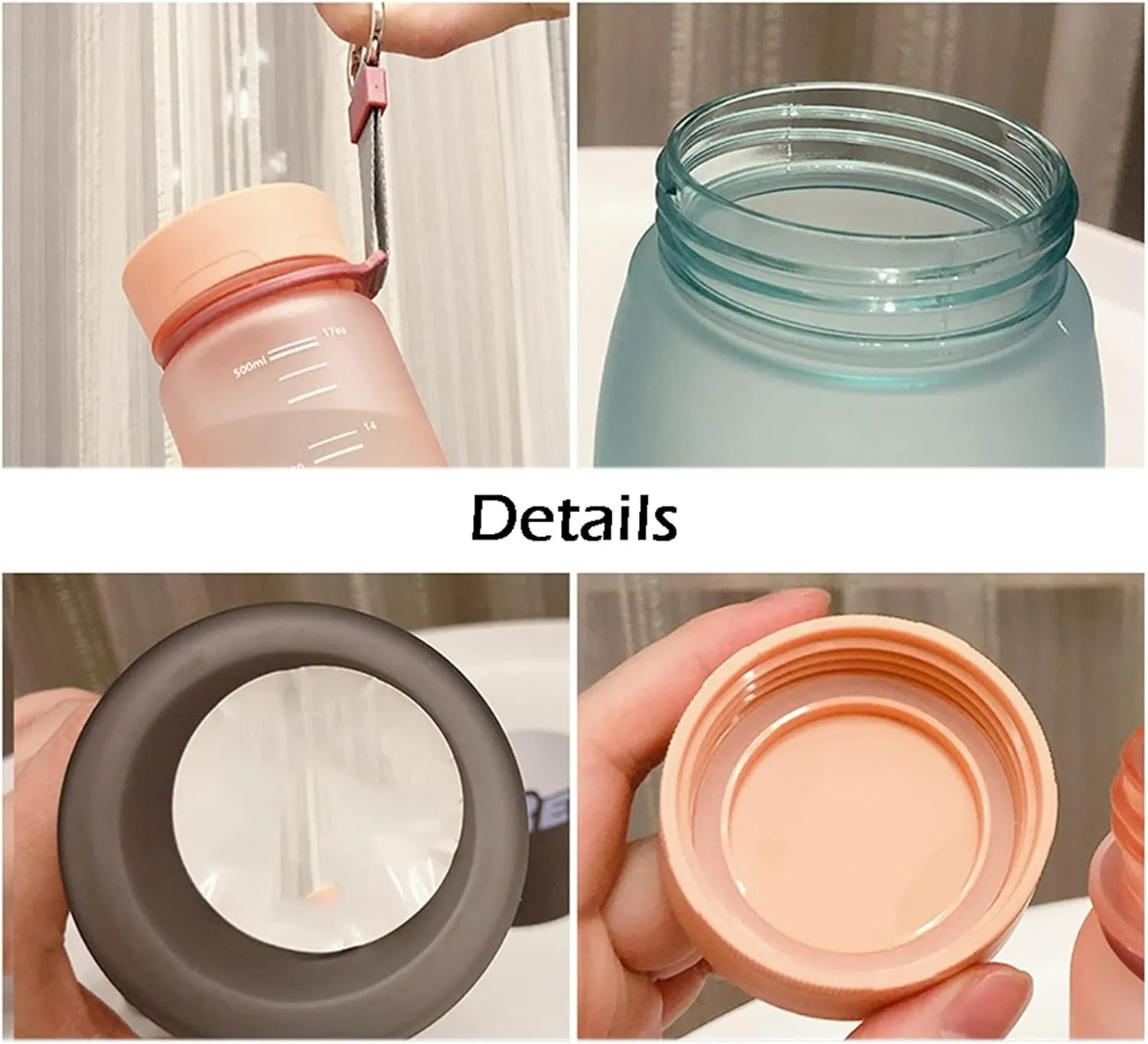 kettles Matte Texture Water Bottles with Portable Rope,Wide Mouth,Sports Bottle With Time Marker,Plastic Large Cups-Leak Proof Fitness canteen(D)
