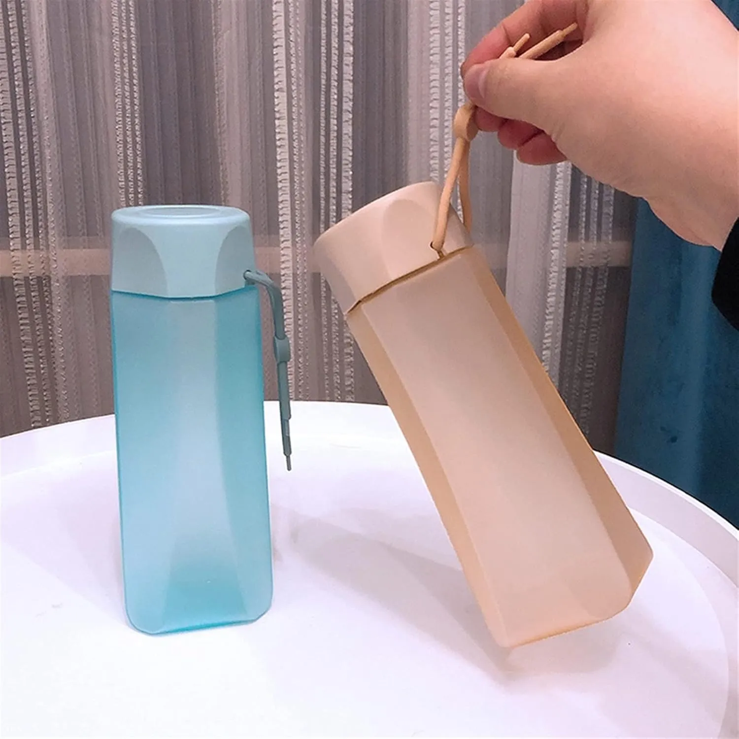 kettles Matte Water Bottles with Portable Rope,Lid,Plastic Water Jug-Wide Mouth,Sport Bottle/Cups Colorful,Easy to Hold,Non-Slip canteen(C)