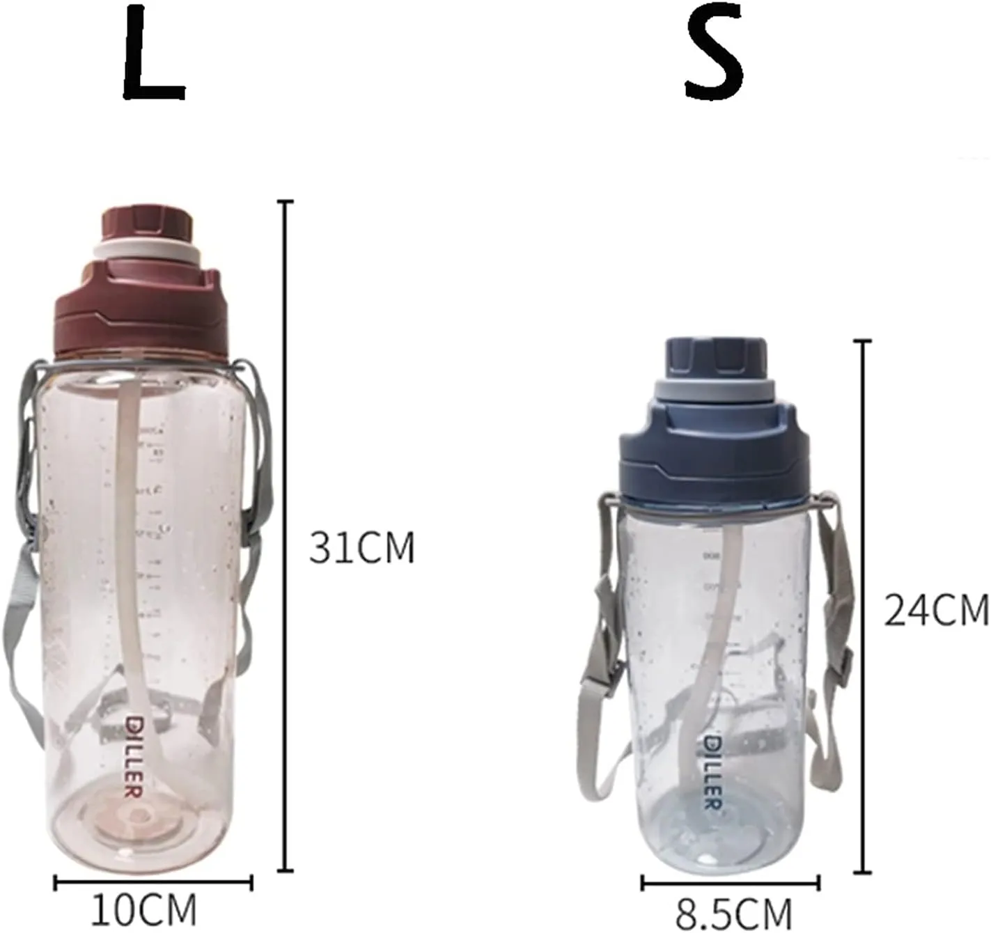 kettles Oversized Water Jug for Camping/Fitness/Outdoor Activity,Large Sports Bottle with Time Marker/Straw/Leakproof Lid,Adjustable Rope canteen(A,Small), 20010125