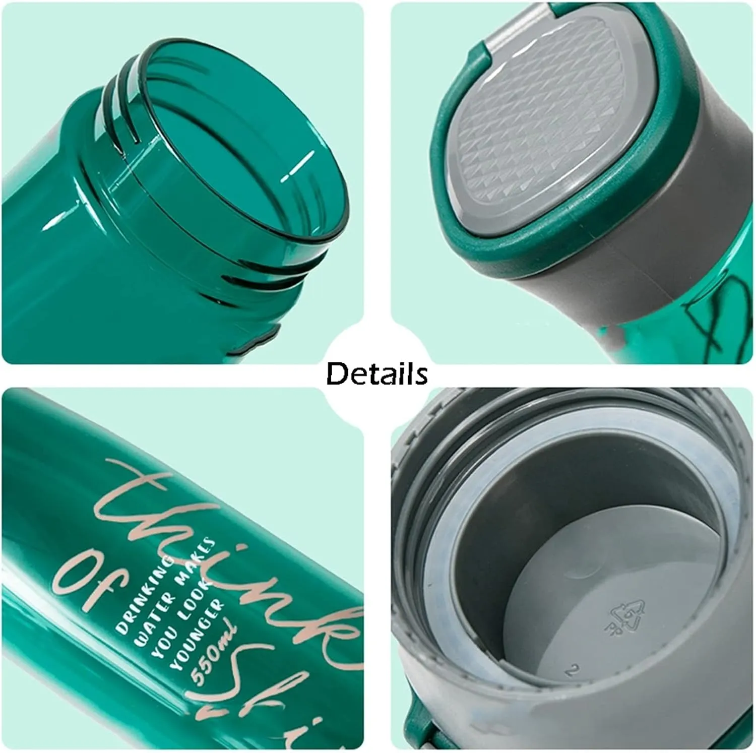 kettles Plastic Portable Simple Water Bottles,Leapproof Sealed Sports Bottle with Wide Mouth,Large Capacity,Sealed Lid,Outdoor use canteen(B,Medium)