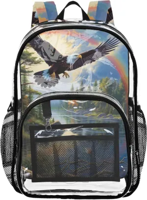 Kids Backpack for Girls Eagle Soars Serene Lake Clear Bag for Women Travel School Clear Plastic Bag Pvc